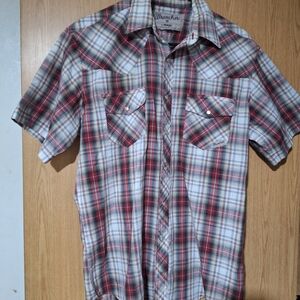 Wrangler Wrancher Red Plaid Short-Sleeve Pearl Snap Western Shirt